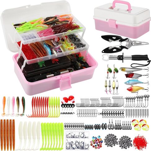 517 Pcs Large 3 Layers Tackle Box with Tackle Fishing Lures Kit Included Pliers, Fish Lip Gripper, Crankbait, Hooks, Weights, Other Accessories Fishing Bait Lure Gear Kit for Men in Saudi Arabia