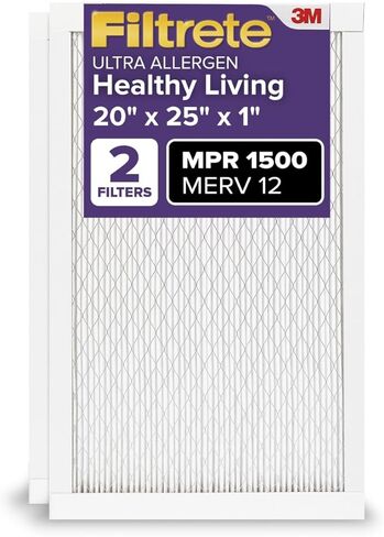 Filtrete 20x25x1 Air Filter, MPR 1500, MERV 12, Healthy Living Ultra-Allergen 3-Month Pleated 1-Inch Air Filters, 2 Filters in Kuwait