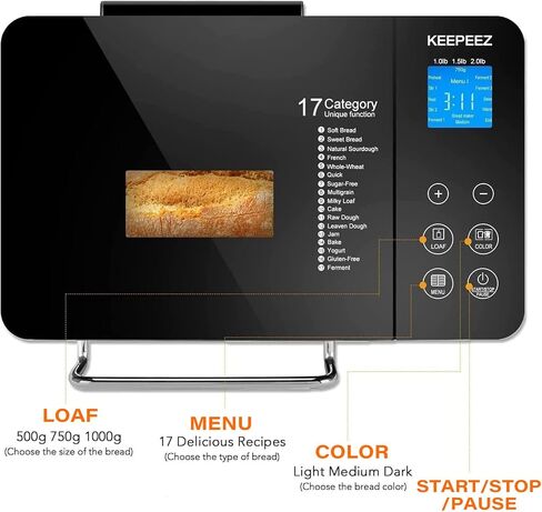 19-in-1 Smart Dual Heaters Bread Maker With Heat-Conductive Nonstick Ceramic Pan, Quiet Bread Machine with 15H Timer & 1H Keep Warm, Stainless Steel BreadMaker with French, Gluten-Free,Sourdough in Kuwait