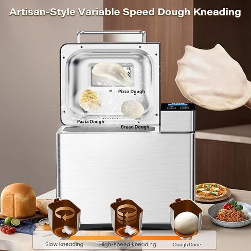 19-in-1 Smart Dual Heaters Bread Maker With Heat-Conductive Nonstick Ceramic Pan, Quiet Bread Machine with 15H Timer & 1H Keep Warm, Stainless Steel BreadMaker with French, Gluten-Free,Sourdough in Kuwait