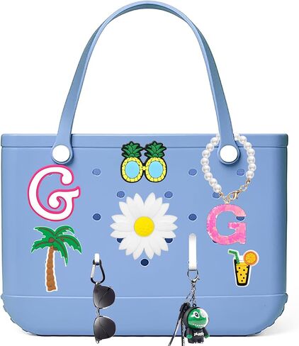 9 قطع من إكسسوارات حقيبة بوج - إكسسوارات حروف مزخرفة مع حقيبة يد للشاطئ، تزيين نمط الشاطئ بنفسك مع حقيبة بوج للنساء والفتيات in Kuwait