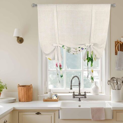 St. Patrick's Day Tie Up Curtains for Window, Colorful Shamrocks Floral Botanical Beige Thermal Balloon Shade Adjustable Rod Pocket Curtains Valance Panels for Kitchen Bathroom Café 52'' x 45'' in Kuwait