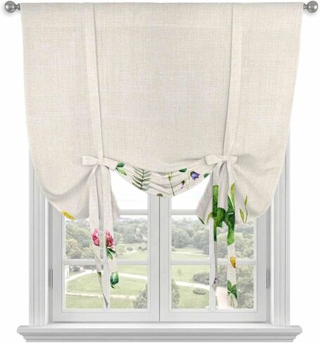 St. Patrick's Day Tie Up Curtains for Window, Colorful Shamrocks Floral Botanical Beige Thermal Balloon Shade Adjustable Rod Pocket Curtains Valance Panels for Kitchen Bathroom Café 52'' x 45'' in Kuwait