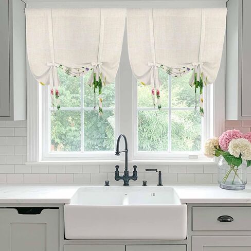 St. Patrick's Day Tie Up Curtains for Window, Colorful Shamrocks Floral Botanical Beige Thermal Balloon Shade Adjustable Rod Pocket Curtains Valance Panels for Kitchen Bathroom Café 52'' x 45'' in Kuwait