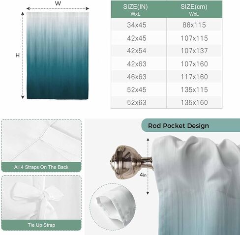 Blue Ombre Tie Up Curtains for Window, Contemporary Gradient Abstract Art Thermal Insulated Balloon Shade Adjustable Rod Pocket Curtains Valance Panels for Kitchen Bathroom Café 42'' x 63'' in Kuwait