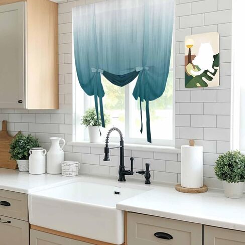 Blue Ombre Tie Up Curtains for Window, Contemporary Gradient Abstract Art Thermal Insulated Balloon Shade Adjustable Rod Pocket Curtains Valance Panels for Kitchen Bathroom Café 42'' x 63'' in Kuwait