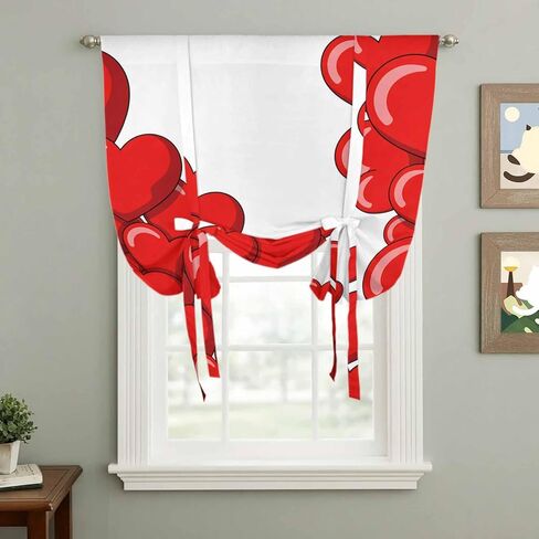 Valentine's Day Red Heart Tie Up Curtains for Window, Cartoon Love Balloons Modern Art Thermal Balloon Shade Adjustable Rod Pocket Curtains Valance Panels for Kitchen Bathroom Café 46'' x 63'' in Kuwait