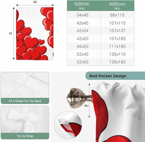 Valentine's Day Red Heart Tie Up Curtains for Window, Cartoon Love Balloons Modern Art Thermal Balloon Shade Adjustable Rod Pocket Curtains Valance Panels for Kitchen Bathroom Café 46'' x 63'' in Kuwait