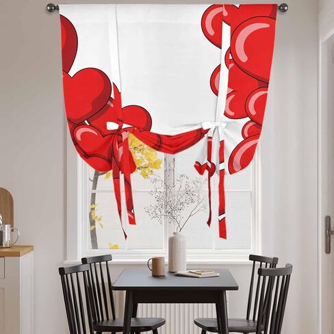 Valentine's Day Red Heart Tie Up Curtains for Window, Cartoon Love Balloons Modern Art Thermal Balloon Shade Adjustable Rod Pocket Curtains Valance Panels for Kitchen Bathroom Café 46'' x 63'' in Kuwait