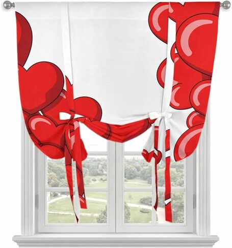 Valentine's Day Red Heart Tie Up Curtains for Window, Cartoon Love Balloons Modern Art Thermal Balloon Shade Adjustable Rod Pocket Curtains Valance Panels for Kitchen Bathroom Café 46'' x 63'' in Kuwait