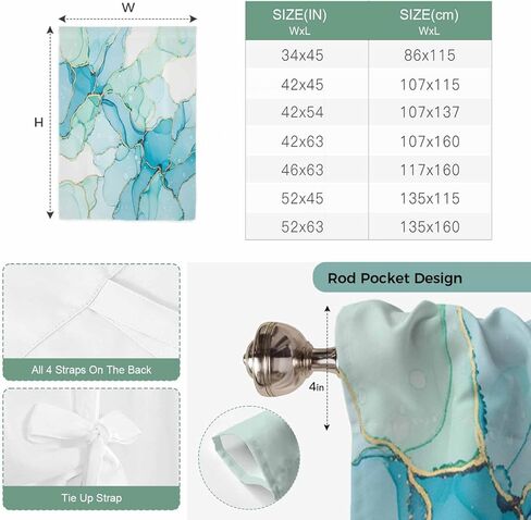 Turquoise Blue Marble Tie Up Curtains for Window, Modern Abstract Art Cracks Thermal Insulated Balloon Shade Adjustable Rod Pocket Curtains Valance Panels for Kitchen Bathroom Café 52'' x 45'' in Kuwait