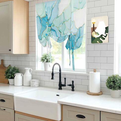 Turquoise Blue Marble Tie Up Curtains for Window, Modern Abstract Art Cracks Thermal Insulated Balloon Shade Adjustable Rod Pocket Curtains Valance Panels for Kitchen Bathroom Café 52'' x 45'' in Kuwait