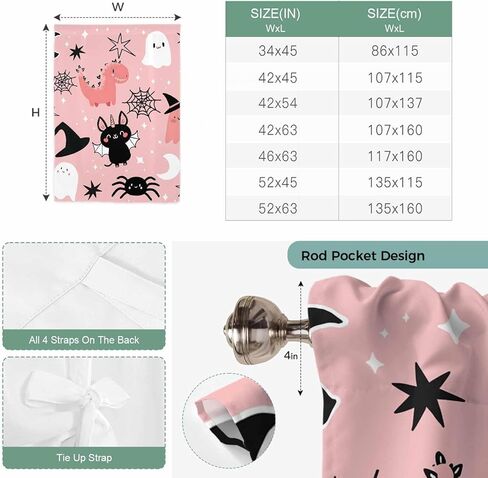 Halloween Tie Up Curtains for Window, Cute Cartoon Ghosts Black Bat Moon Star Pink Thermal Insulated Balloon Shade Adjustable Rod Pocket Curtains Valance Panels for Kitchen Bathroom Café 42'' x 45'' in Kuwait