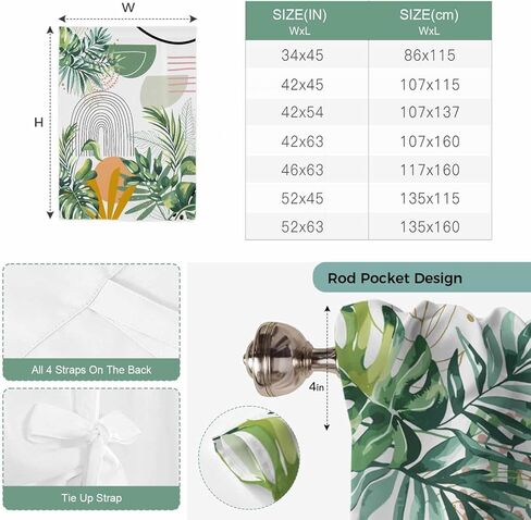 Tropical Summer Tie Up Curtains for Window, Boho Palm Leaves Botanical Watercolor Thermal Insulated Balloon Shade Adjustable Rod Pocket Curtains Valance Panels for Kitchen Bathroom Café 34'' x 45'' in Kuwait