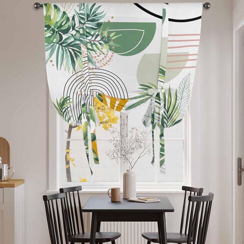 Tropical Summer Tie Up Curtains for Window, Boho Palm Leaves Botanical Watercolor Thermal Insulated Balloon Shade Adjustable Rod Pocket Curtains Valance Panels for Kitchen Bathroom Café 34'' x 45'' in Kuwait