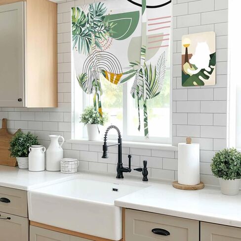 Tropical Summer Tie Up Curtains for Window, Boho Palm Leaves Botanical Watercolor Thermal Insulated Balloon Shade Adjustable Rod Pocket Curtains Valance Panels for Kitchen Bathroom Café 34'' x 45'' in Kuwait