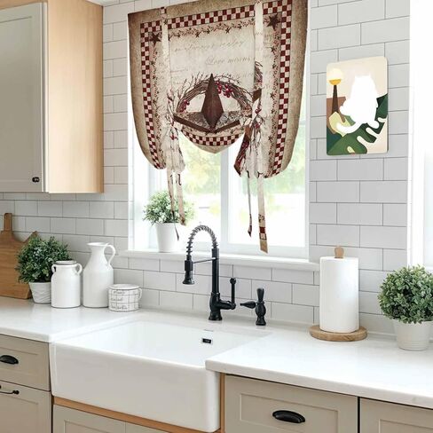 Western Star Retro Tie Up Curtains for Window, Country Texas Stars Res Buffalo Plaid Thermal Insulated Balloon Shade Adjustable Rod Pocket Curtains Valance Panels for Kitchen Bathroom Café 42'' x 45'' in Kuwait