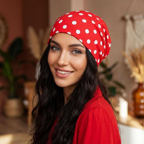 Bohend Polka Dots Beanie Hat Headwear Cap Stretch Non Slip Bandanas Sleep Turbans for Women Men Close top Head Covering Multi in Saudi Arabia