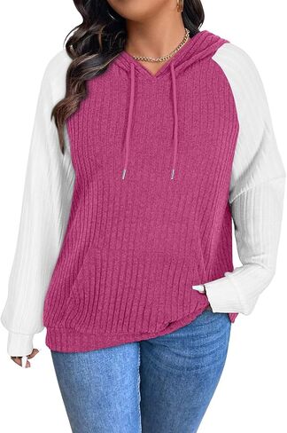 بلوفر نسائي بقلنسوة بمقاس كبير من Koscacy خفيف الوزن وبأكمام راجلان in Kuwait