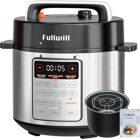 Fullwill Electric Pressure Cooker 6QT Dual Pots, 12 in 1 MultiFunction Cooker with 304 Stainless Steel & Ceramic Pots, Pressure Cook, Soup, Porridge, Yogurt, Meat Stew, Rice, Poultry, Beans and More in Kuwait