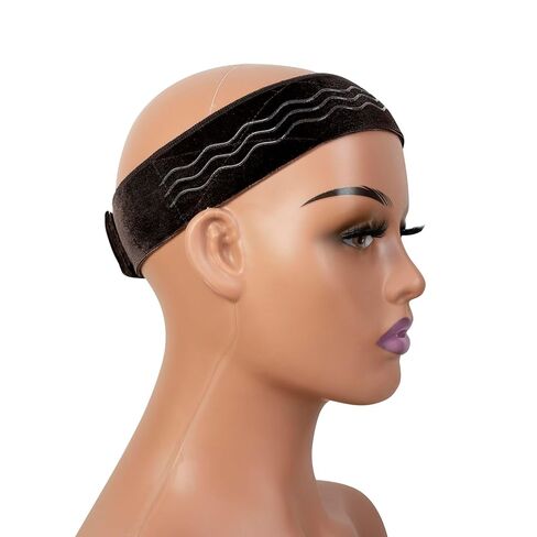 Wig Grip Band Flexible Velvet Scarf Adjustable Comfort Band Headband Wig Comfort Non-Slip Adjustable Fasten Wig Bands with Wavy Silicone (Dark Brown) in Kuwait