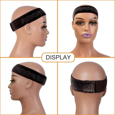 Wig Grip Band Flexible Velvet Scarf Adjustable Comfort Band Headband Wig Comfort Non-Slip Adjustable Fasten Wig Bands with Wavy Silicone (Dark Brown) in Kuwait