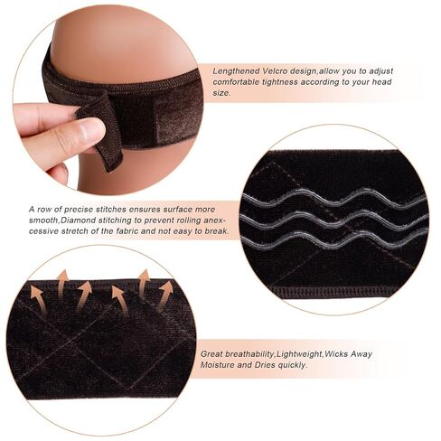 Wig Grip Band Flexible Velvet Scarf Adjustable Comfort Band Headband Wig Comfort Non-Slip Adjustable Fasten Wig Bands with Wavy Silicone (Dark Brown) in Kuwait