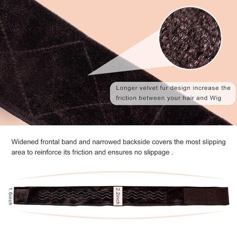 Wig Grip Band Flexible Velvet Scarf Adjustable Comfort Band Headband Wig Comfort Non-Slip Adjustable Fasten Wig Bands with Wavy Silicone (Dark Brown) in Kuwait