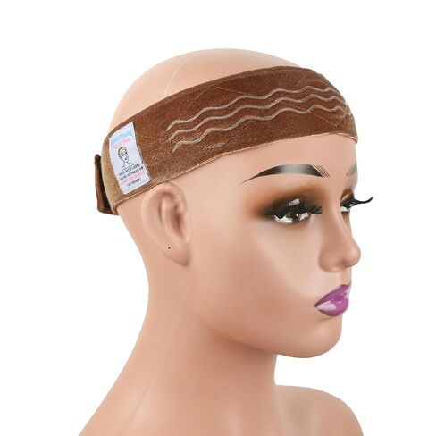 شريط قبضة شعر مستعار مرن مخملي وشاح قابل للتعديل شريط مريح عقال شعر مستعار مريح غير قابل للانزلاق قابل للتعديل ربط شعر مستعار مع سيليكون متموج (بني داكن) in Kuwait