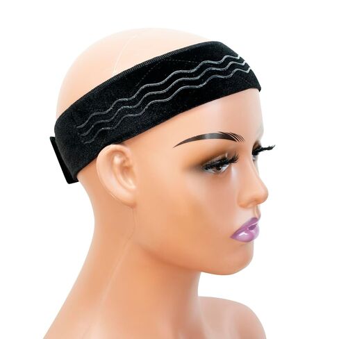 Wig Grip Band Flexible Velvet Scarf Adjustable Comfort Band Headband Wig Comfort Non-Slip Adjustable Fasten Wig Bands with Wavy Silicone (Dark Brown) in Kuwait
