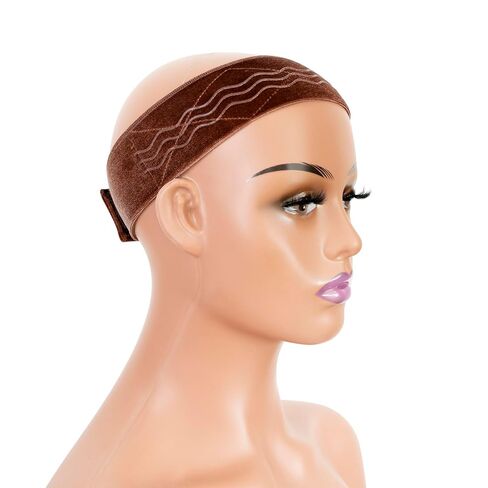 Wig Grip Band Flexible Velvet Scarf Adjustable Comfort Band Headband Wig Comfort Non-Slip Adjustable Fasten Wig Bands with Wavy Silicone (Dark Brown) in Kuwait