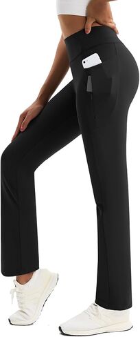Women's Fleece Lined Pants Straight Leg Yoga Leggings Winter Warm Flare Pants with Pockets Water Resistant in Kuwait