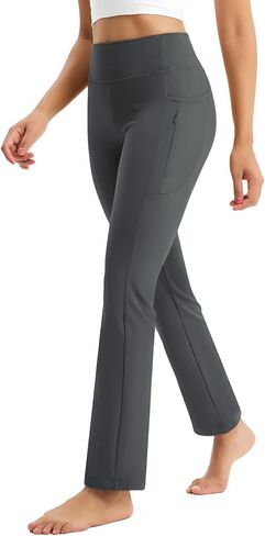 Women's Fleece Lined Pants Straight Leg Yoga Leggings Winter Warm Flare Pants with Pockets Water Resistant in Kuwait