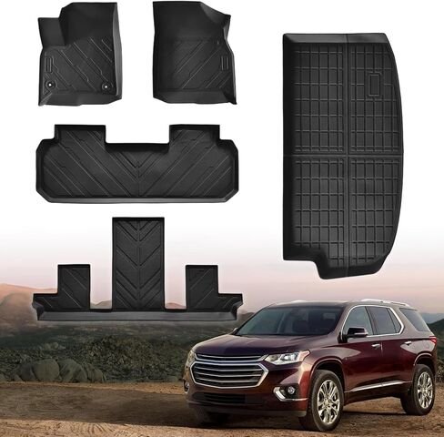 for Chevy Traverse Floor Mats 2018-2023 (only for 7 Seats), Custom Fit Floor Liner for Chevrolet Traverse All Weather TPE Custom Fit Floor Liner for Traverse 7 Seat 1st, 2nd and 3rd Row and Trunk in Kuwait