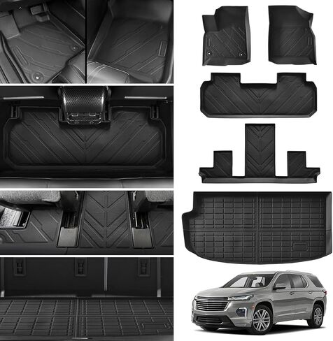 for Chevy Traverse Floor Mats 2018-2023 (only for 7 Seats), Custom Fit Floor Liner for Chevrolet Traverse All Weather TPE Custom Fit Floor Liner for Traverse 7 Seat 1st, 2nd and 3rd Row and Trunk in Kuwait