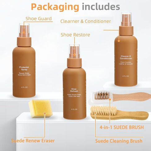 Suede Care Kit, Deep Cleaning Shoe Cleaner with Water and Stain Repellent Spray | Professional Grade Suede Brush & Eraser Set for Restoring Nubuck, Sheepskin Shoes and Boots in Kuwait