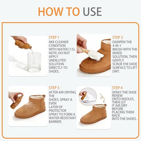 Suede Care Kit, Deep Cleaning Shoe Cleaner with Water and Stain Repellent Spray | Professional Grade Suede Brush & Eraser Set for Restoring Nubuck, Sheepskin Shoes and Boots in Kuwait