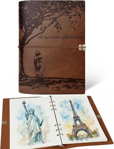 Jarowslly Watercolor Sketchbook, Leather Watercolor Journal, 9.06"x6.69", 140LB/300GSM, 24 Sheets, 48 Pages, 100% Cotton Watercolor Paper, Watercolor Book for Adults, Artists, Students (Light Brown) in Kuwait