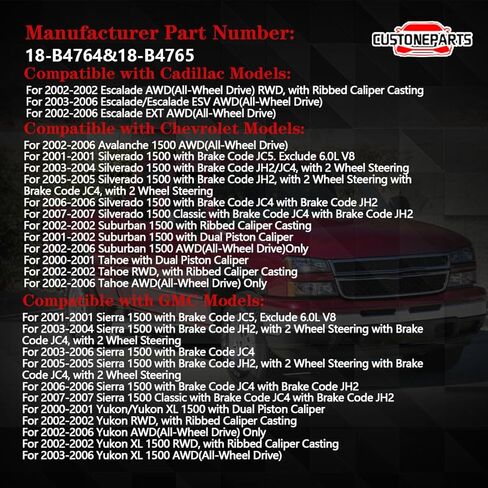 Rear Disc Brake Calipers with Brackets Pair FIT 2000-2007 Chevrolet Silverado 1500 Tahoe Suburban FIT GMC Sierra Yukon FIT Ford F-150 18-B4764 in Kuwait
