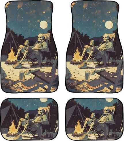 مجموعة سجادات أرضية مطاطية أمامية وخلفية من Dellukee مطبوعة على شكل جمجمة ومضادة للماء ومناسبة عالميًا لأرضية السيارة، مناسبة لسيارات الدفع الرباعي والشاحنات وسيارات السيدان والشاحنات، مجموعة من 4 قطع in Kuwait