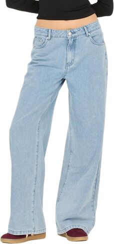 Forever 21 Women's Wide-Leg Jeans - Relaxed Fit Light Wash Denim Pants in Saudi Arabia