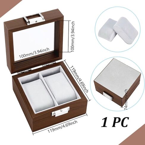 AHANDMAKER Natural Walnut Watch Box 2 Slot Watch Display Storage Case Square Portable Wristwatch Package Boxes Watch Travel Case with Glass Lid Removable Pillows for Men Woman Jewelry Holder Organizer in Saudi Arabia