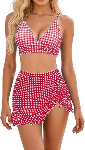 Sexy Bikini Sets for Women High Waisted Tummy Control Bathing Suit with Slit Lace Up Skirt Retro 2 Piece Swimsuit in Saudi Arabia
