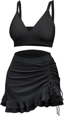 Sexy Bikini Sets for Women High Waisted Tummy Control Bathing Suit with Slit Lace Up Skirt Retro 2 Piece Swimsuit in Saudi Arabia