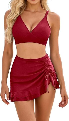 Sexy Bikini Sets for Women High Waisted Tummy Control Bathing Suit with Slit Lace Up Skirt Retro 2 Piece Swimsuit in Saudi Arabia