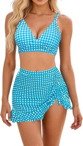 Sexy Bikini Sets for Women High Waisted Tummy Control Bathing Suit with Slit Lace Up Skirt Retro 2 Piece Swimsuit in Saudi Arabia