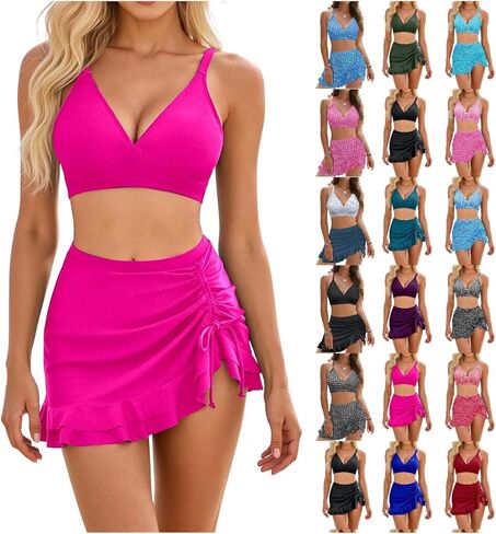 Sexy Bikini Sets for Women High Waisted Tummy Control Bathing Suit with Slit Lace Up Skirt Retro 2 Piece Swimsuit in Saudi Arabia
