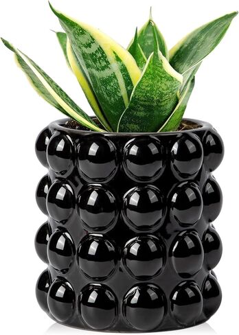 DILATATA Set of 2 Ceramic Planter Pots with Drainage Hole and Saucer, Round Flower Pot Hobnail Modern Planter Pots for Indoor & Outdoor Plants - 4 Inch & 6 Inch, Blue in Kuwait