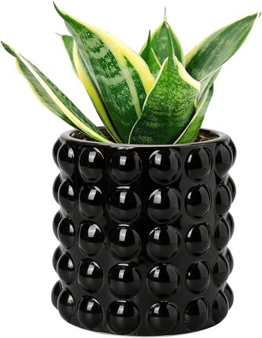 DILATATA Set of 2 Ceramic Planter Pots with Drainage Hole and Saucer, Round Flower Pot Hobnail Modern Planter Pots for Indoor & Outdoor Plants - 4 Inch & 6 Inch, Blue in Kuwait