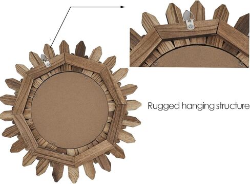 CEYAZYE مرآة حائط خشبية ديكور، مرآة خشبية ريفية ديكور 12 بوصة/30 سم Sunburst Boho مرايا معلقة لغرفة النوم وغرفة المعيشة والحمام ومدخل المزرعة هدية منزلية مع ملصقات لطيفة in Kuwait